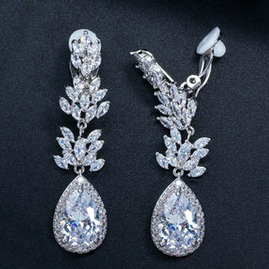 Cubic Zirconia Ear Clip On Earrings Long Water Drop
