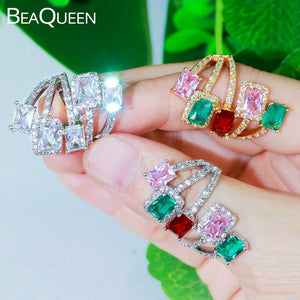 Noble Multicolored CZ Big Open Finger Rings Bridal Wedding Jewelry R112