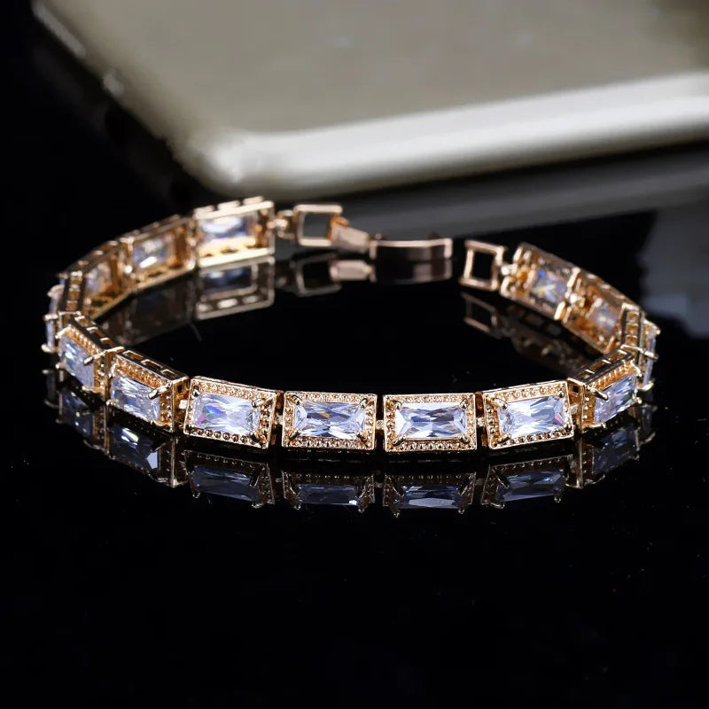 Princess Cut CZ Crystal Charms Bracelet Bangle for Wedding