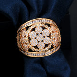 Flower Shape CZ Stones Micro Paved Women Finger Rings Plated Bridal Jewelry R096