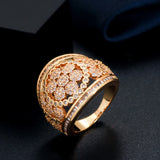 Flower Shape CZ Stones Micro Paved Women Finger Rings Plated Bridal Jewelry R096