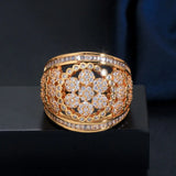 Flower Shape CZ Stones Micro Paved Women Finger Rings Plated Bridal Jewelry R096