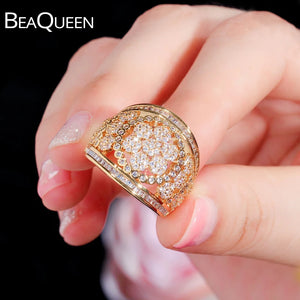 Flower Shape CZ Stones Micro Paved Women Finger Rings Plated Bridal Jewelry R096