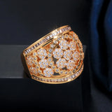 Flower Shape CZ Stones Micro Paved Women Finger Rings Plated Bridal Jewelry R096