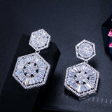 Hexagon CZ Crystal Paved Dangle Earrings for Women Wedding