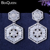 Hexagon CZ Crystal Paved Dangle Earrings for Women Wedding