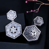 Hexagon CZ Crystal Paved Dangle Earrings for Women Wedding