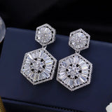 Hexagon CZ Crystal Paved Dangle Earrings for Women Wedding
