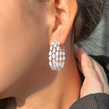 Sparkling CZ Crystal Triple Round Hoop Earrings Bridal Wedding Jewelry