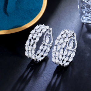 Sparkling CZ Crystal Triple Round Hoop Earrings Bridal Wedding Jewelry