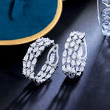 Sparkling CZ Crystal Triple Round Hoop Earrings Bridal Wedding Jewelry