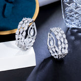Sparkling CZ Crystal Triple Round Hoop Earrings Bridal Wedding Jewelry
