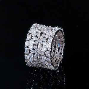 15mm Rose CZ Wide Circle Wedding Bands Ring for Women