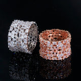 15mm Rose CZ Wide Circle Wedding Bands Ring for Women