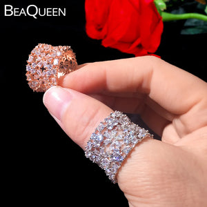 15mm Rose CZ Wide Circle Wedding Bands Ring for Women