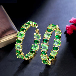 Green Cubic Zircon Hoop Earrings for Women Wedding Party E524