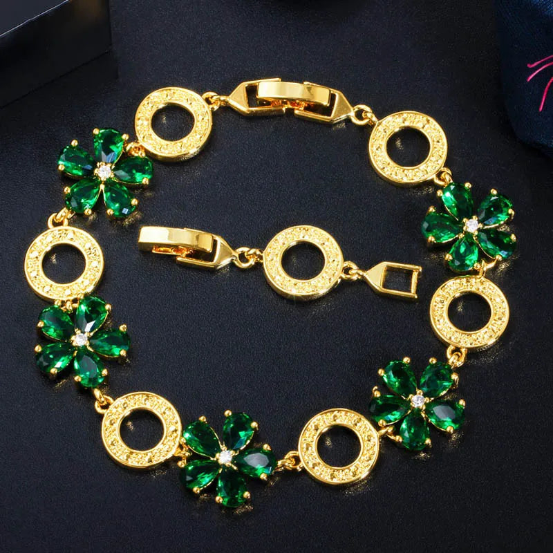 Red Green CZ Flower Circle Tennis Bracelet B190