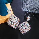 Multicolor Crystal Hollow Long Dangle Earrings Nigerian Wedding Jewelry