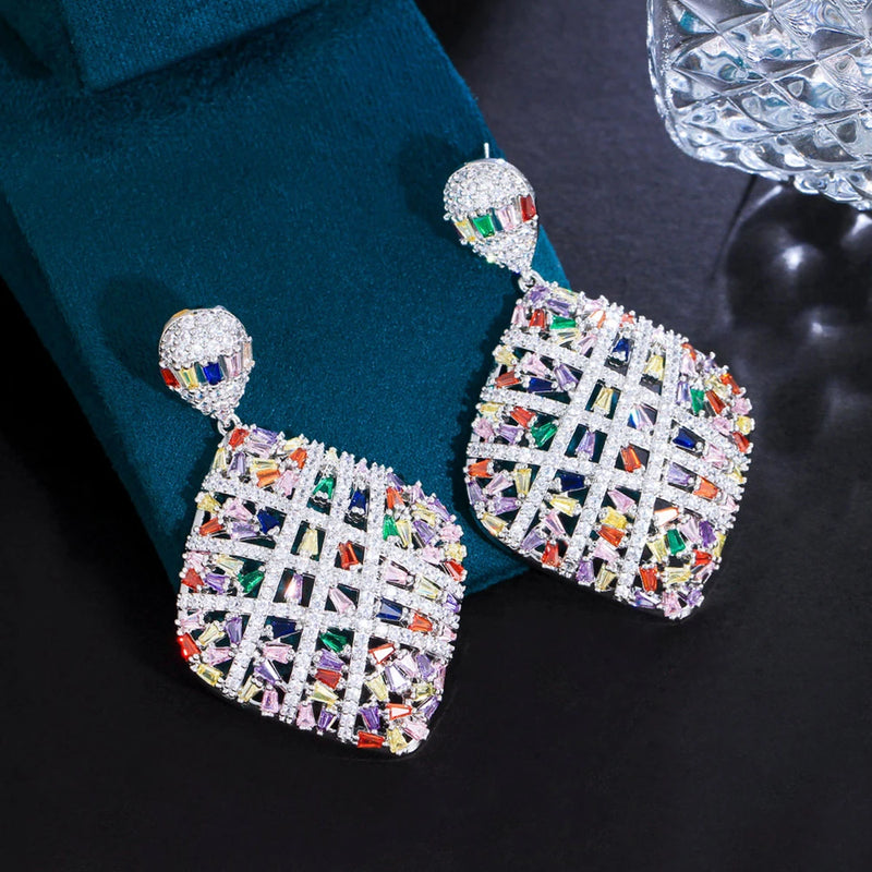 Multicolor Crystal Hollow Long Dangle Earrings Nigerian Wedding Jewelry