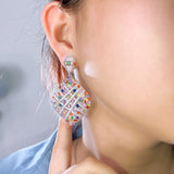 Multicolor Crystal Hollow Long Dangle Earrings Nigerian Wedding Jewelry