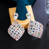 Multicolor Crystal Hollow Long Dangle Earrings Nigerian Wedding Jewelry