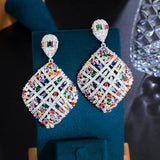 Multicolor Crystal Hollow Long Dangle Earrings Nigerian Wedding Jewelry