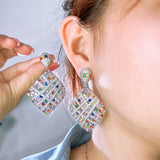 Multicolor Crystal Hollow Long Dangle Earrings Nigerian Wedding Jewelry