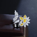 Yellow Water Droplets Flower CZ Adjustable Women Wedding Party Ring