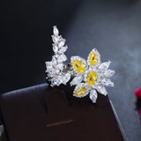 Yellow Water Droplets Flower CZ Adjustable Women Wedding Party Ring