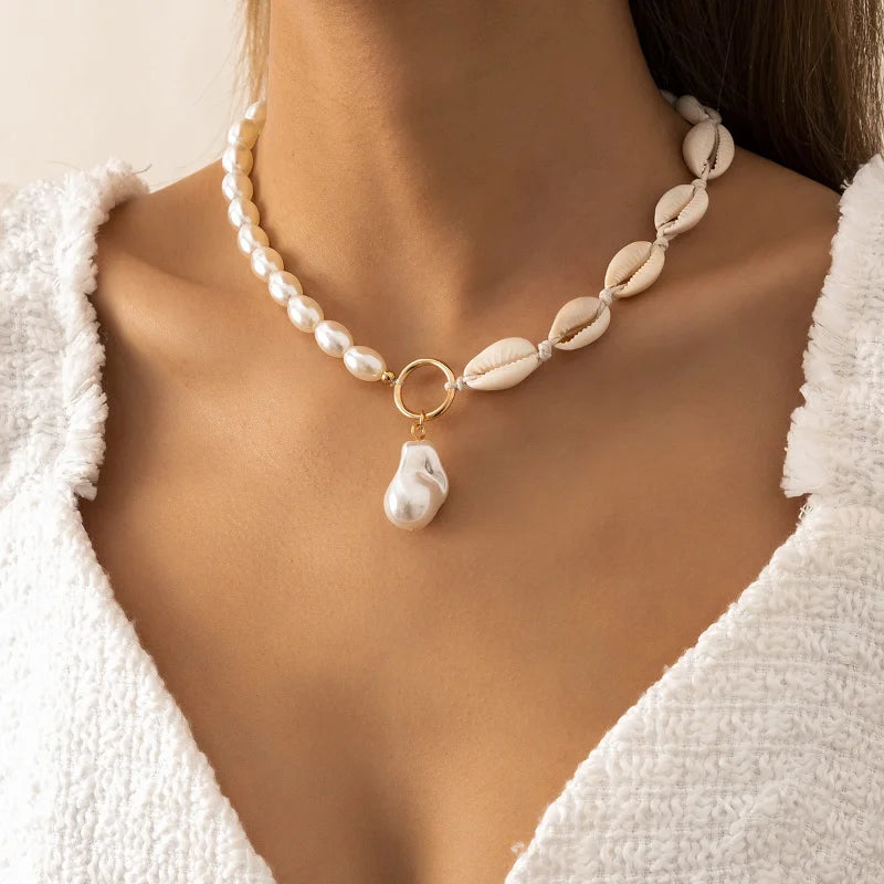 Beach Holiday Pearl Shell Choker Necklace, Clavicular Chain Jewelry
