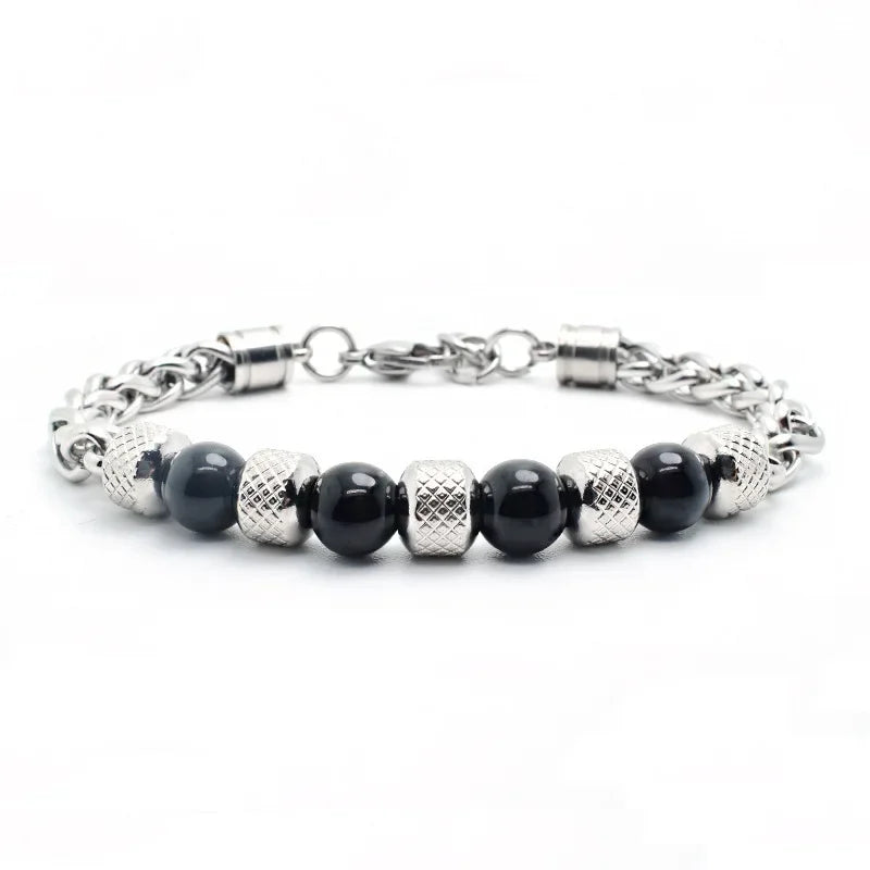 Men's Bead Bracelet Stainless Steel Charm Hip Hop