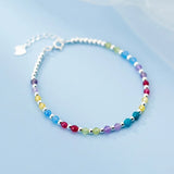 925 Silver Bead Bracelet Multicolor Glass Ball Charm Bangle
