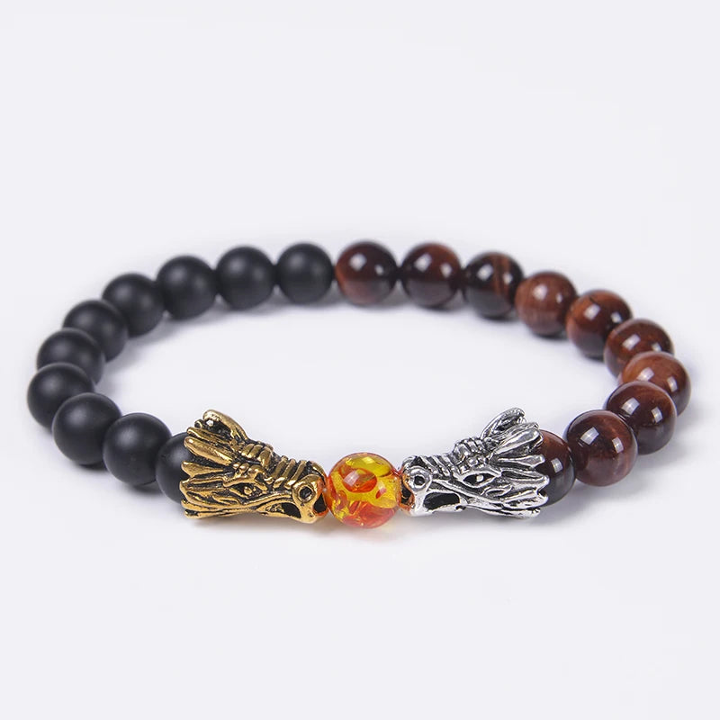 Matte Howlite Buddha Dragon Beaded Stone Bracelet Good Luck Charm Jewelry