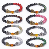 Matte Howlite Buddha Dragon Beaded Stone Bracelet Good Luck Charm Jewelry