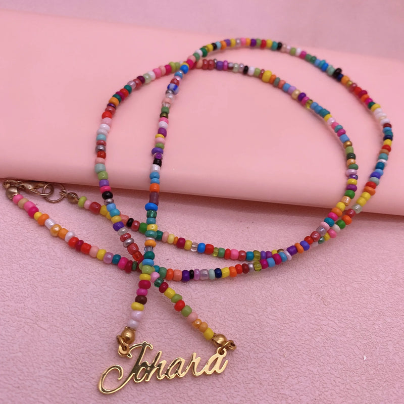 Personalized Bead Name Necklace with Pearl Letter Choker