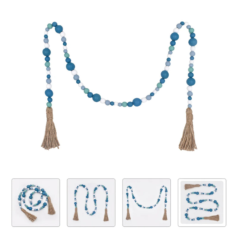 Wooden Beads Tassel Wall Decor Farmhouse Decoration String Ornament Hanger
