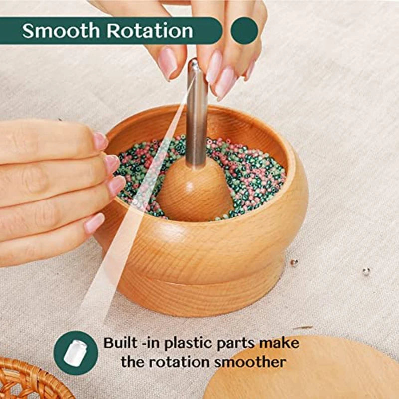 Wooden Bead Spinner Bowl, 2 Beading Needles, 3000 Seed Beads