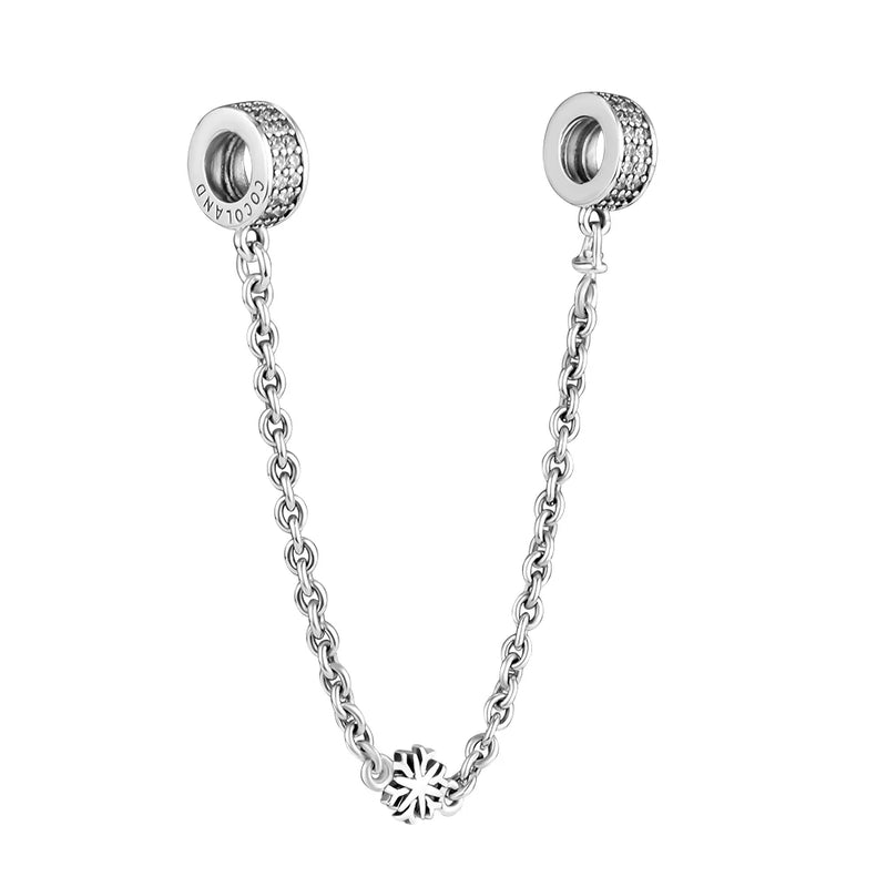Snowflake Safety Chain Charm 925 Sterling Silver DIY Jewelry