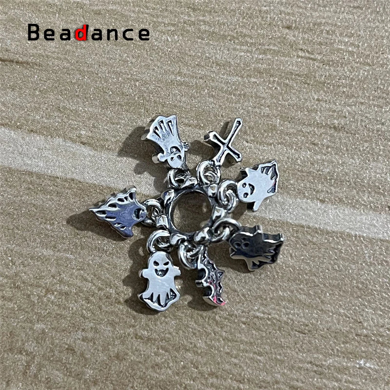 925 Sterling Silver Halloween Ghost Spacer Charm Bead European Jewelry