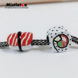925 Silver Salmon Sashimi Sushi Charm Bead Jewelry