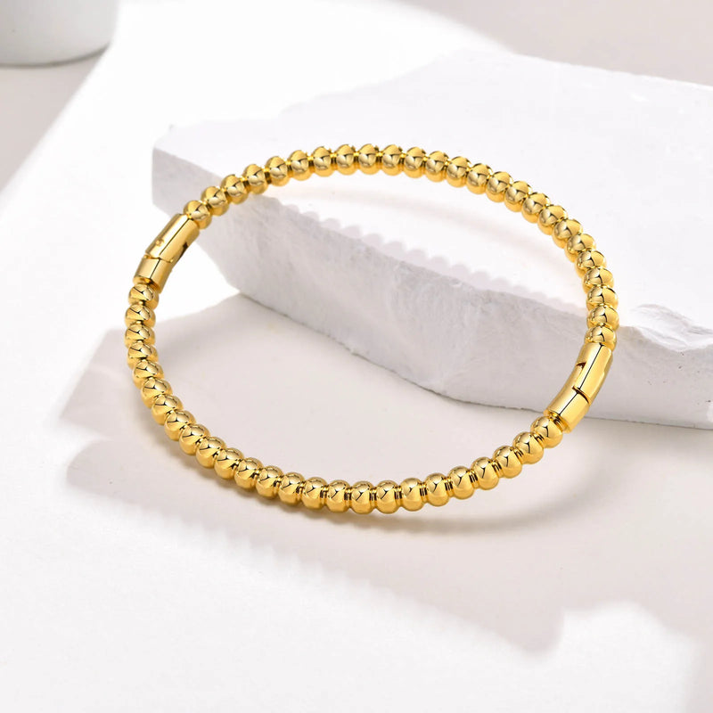 Beaded Bangle Bracelet Women Stainless Steel Plated Stackable Jewelry