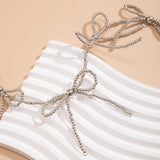 Beaded Bowknot Short Choker Necklace for Women Ladies