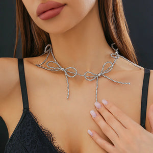 Beaded Bowknot Short Choker Necklace for Women Ladies