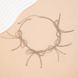 Beaded Bowknot Short Choker Necklace for Women Ladies