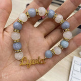 Personalised Stainless Steel Name Pendant Beaded Bracelet