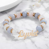 Personalised Stainless Steel Name Pendant Beaded Bracelet
