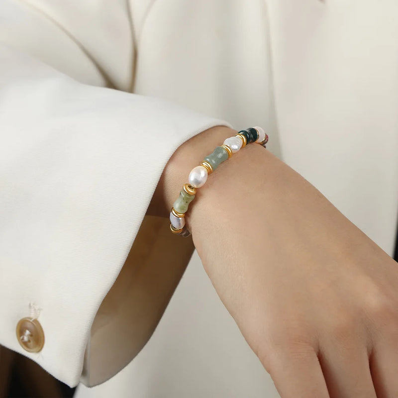 Beaded Bracelet Natural Stone Pearl Charm Woman Bracelets Stainless Steel