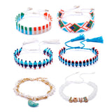 Boho Beaded Bracelet Adjustable Letter Crescent Moon Hand Knit Rice Beads