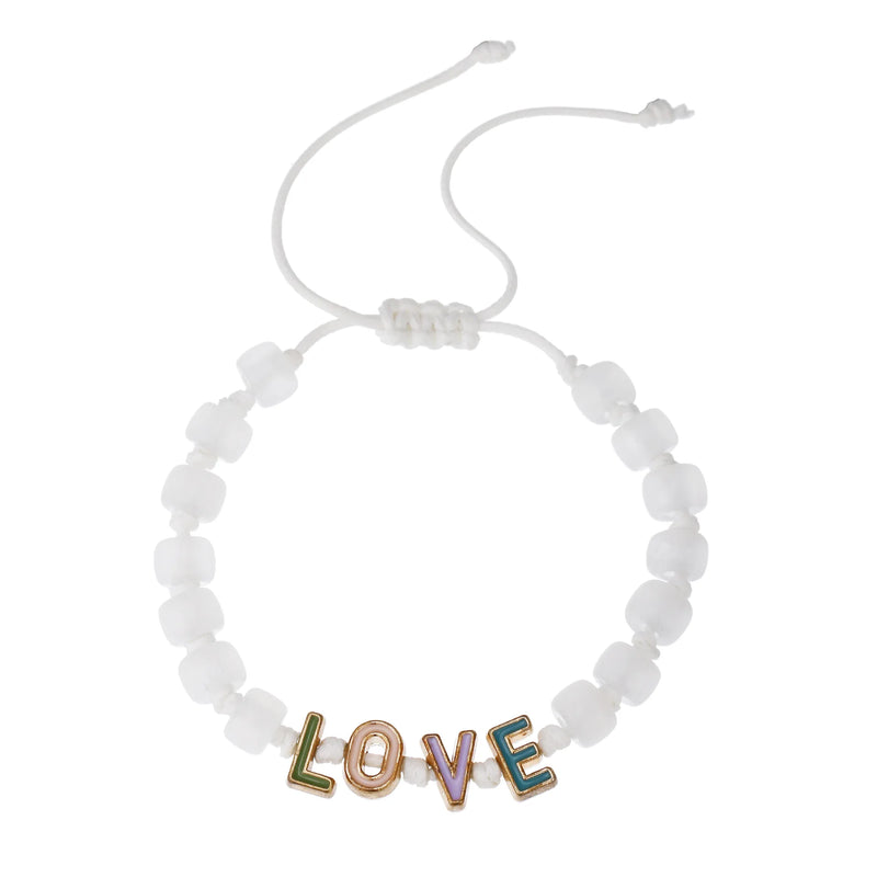 Boho Beaded Bracelet Adjustable Letter Crescent Moon Hand Knit Rice Beads