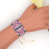 Adjustable Beaded Bracelet Hand Knitting Leopard Print Bohemian Style